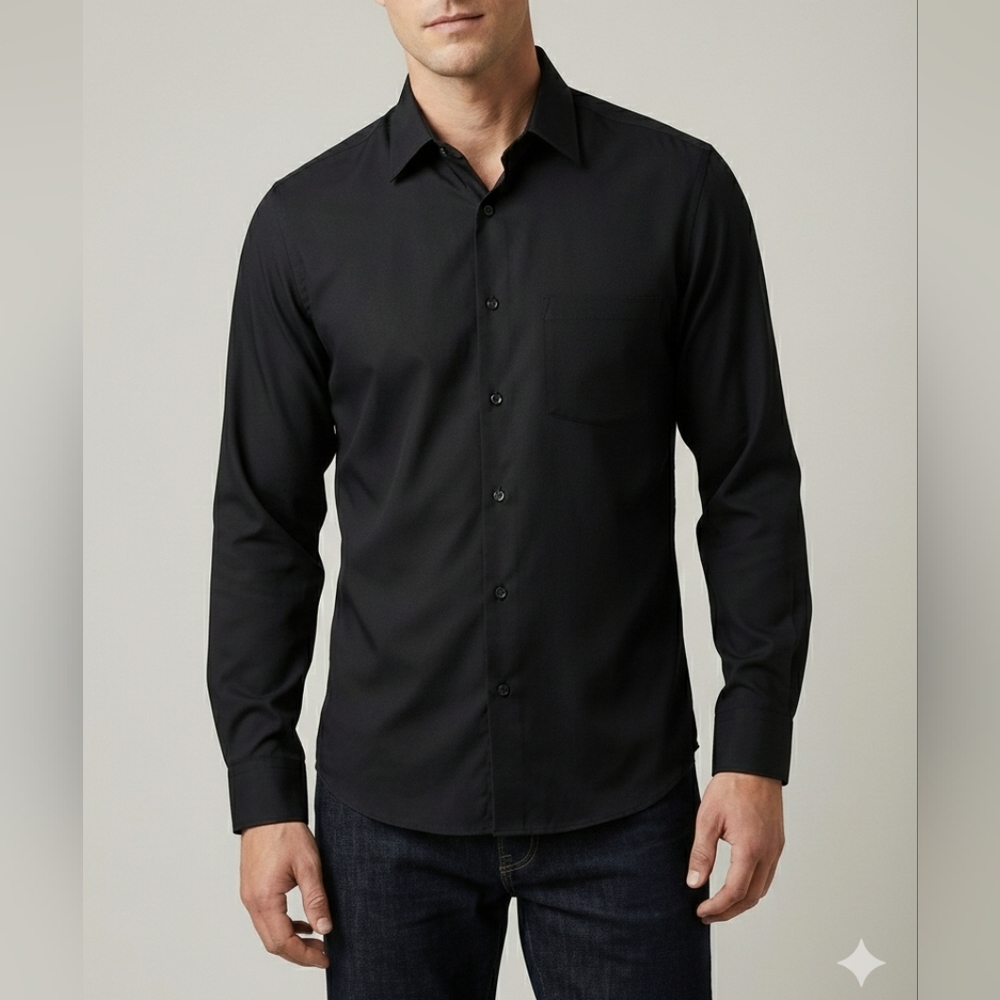Selected Collection Men's Black Long Sleeve Dress Shirt Size Medium 🐈